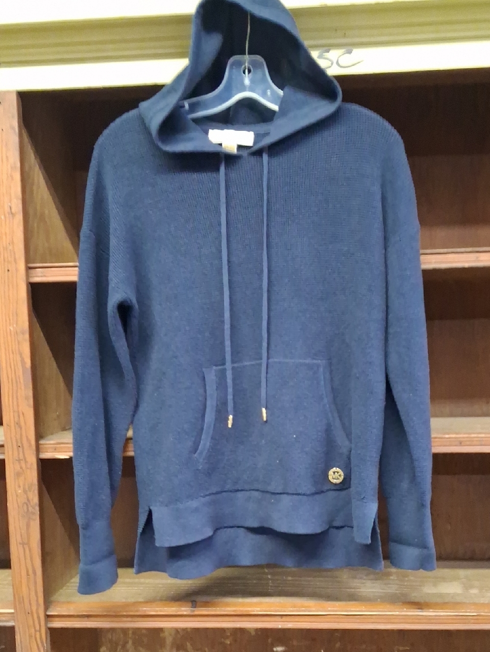 Michael Kors Dark Navy Knit Hoodie with Drawstring Unisex